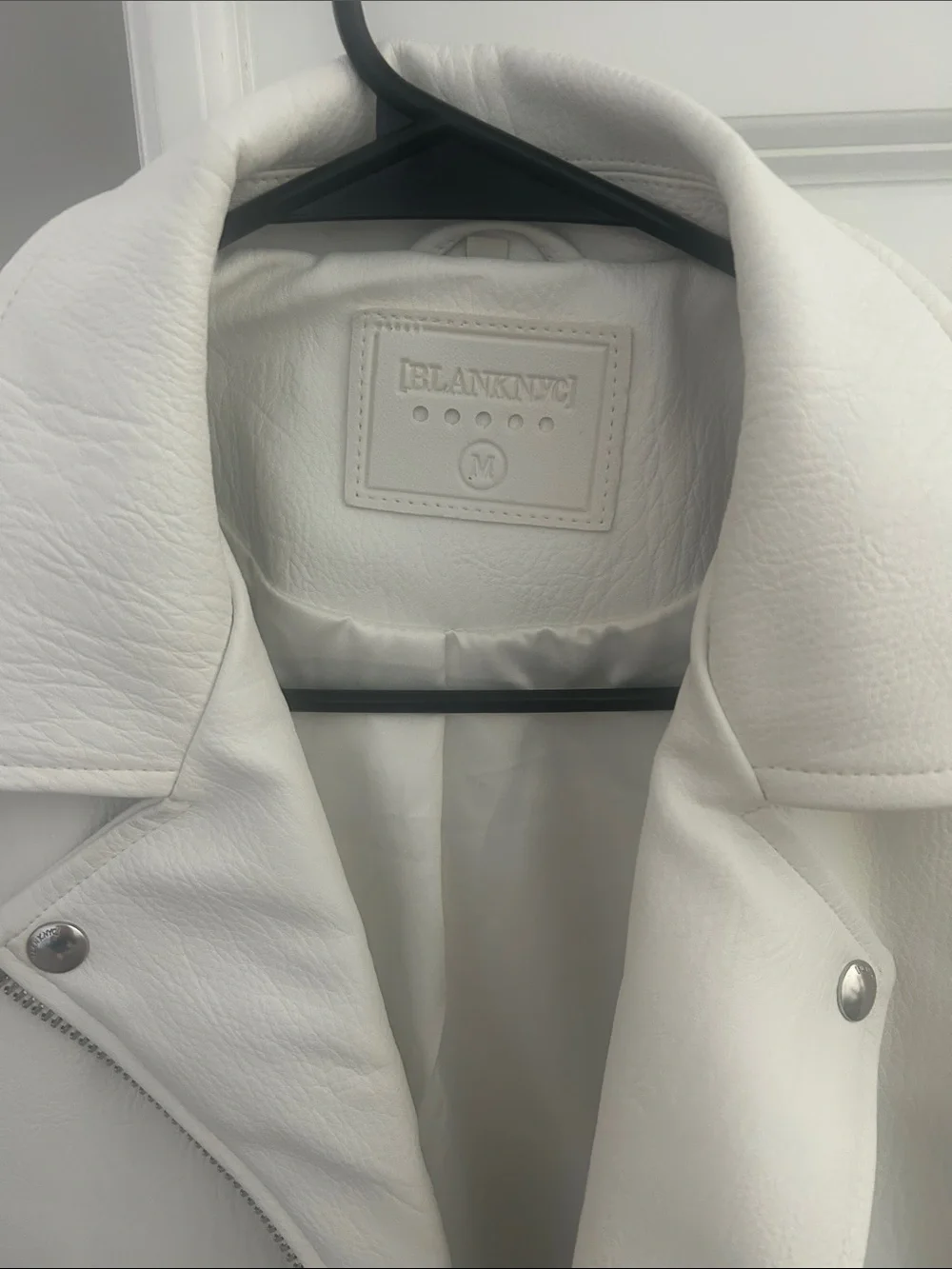 Blank NYC White Leather Moto Jacket with Silver Hardware